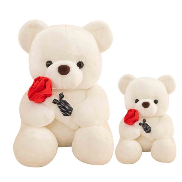 Kekeso Teddy Bear Stuffed Animals, Cute Teddy Bear Plush Toy with Rose, Valentines Day Stuffed Animals Bear Soft Gifts for Girlfriend, Kids boyfriend (White, (25+35) cm)