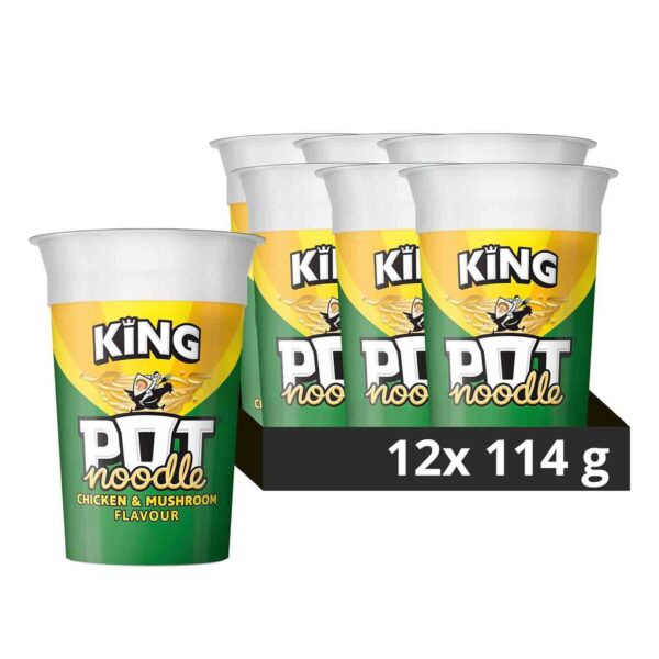 Pot Noodle Chicken & Mushroom King Pot Noodle instant vegetarian snack quick to make noodles 12x 114 g