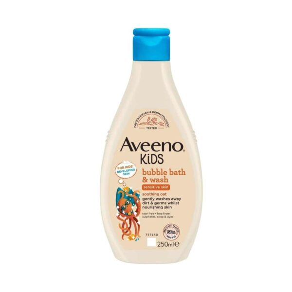 Aveeno Baby KIDS Bubble Bath & Wash 250ml | Enriched with Soothing Oat Extract | Foam Body Wash Developed for Your Little Superhero | Childrens Toiletries Sets