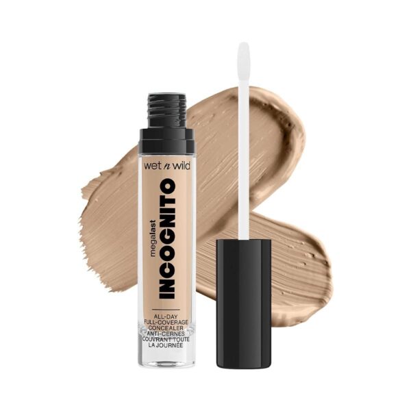 wet n wild, Megalast Incognito Full-Coverage Concealer, Seamless and Richly Pigmented, Buidable Medium-to-Full Coverage, Matte Finish, Nourishing and Hydrating Formula with Shea Butter, Medium Neutral