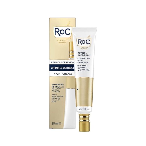 RoC - Retinol Correxion Wrinkle Correct Night Cream - Anti-Wrinkle & Aging Treatment - Radiant Skin Cream - Pure RoC Retinol, Shea Butter, Glycolic Acid & Squalane - Nighttime Skincare - 30 ml