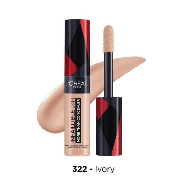 L'Oréal Paris Infallible 24H More Than Concealer, Full-coverage, Longwear and Matte Finish, 322 Ivory