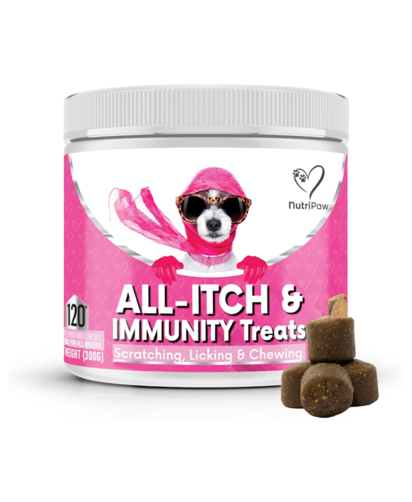 NutriPaw All-Itch Immunity Treats For Dogs - Soothe Itchy Paws, Eyes, Ears, Skin - Stop Itching, Licking, Scratching - Perfect for Small, Medium & Large Dogs - Supports Seasonal Itching