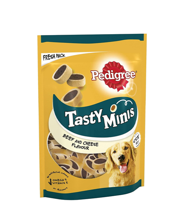 Pedigree Tasty Minis 8 x 140 g Bags, Dog Training Treats, Cheesy Nibbles with Cheese and Beef Flavouring